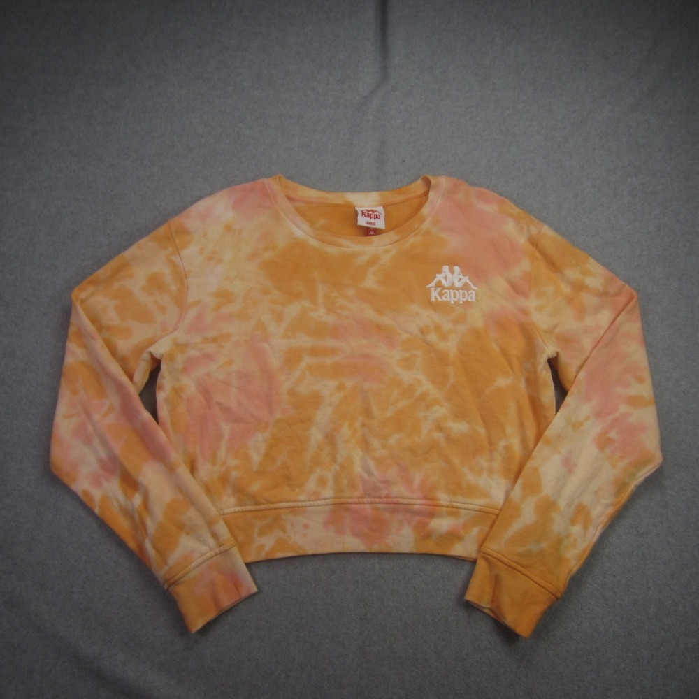Kappa Sweatshirt Womens Large Orange Tie Dye Crewneck‎ Cropped Pullover